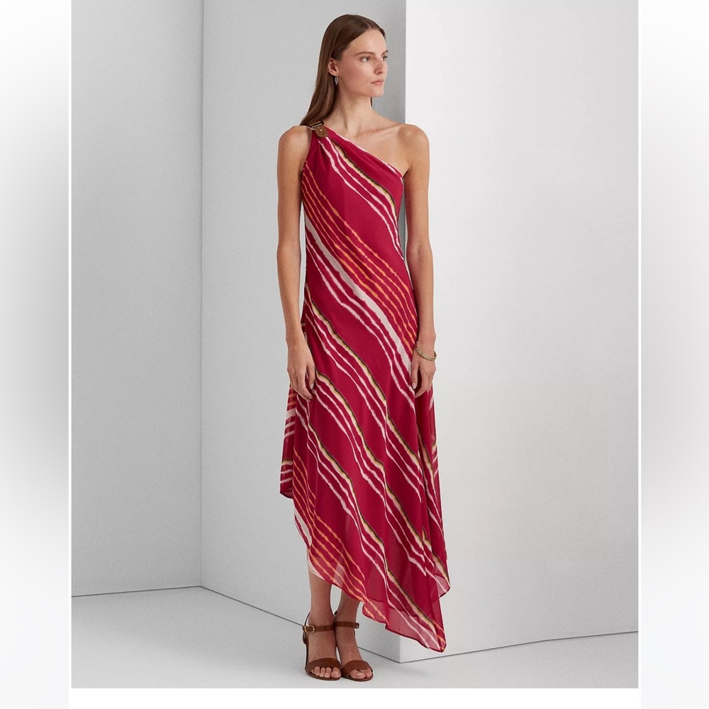 NWT striped one shoulder georgette midi dress by Lauren Ralph Lauren